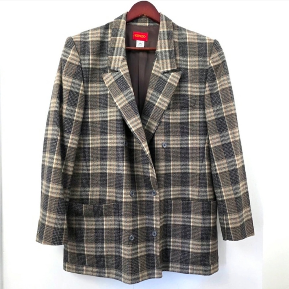 Vintage KENZO Paris Oversized Blazer 100% wool plaid size 40 women's blazer